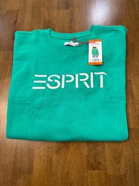NWT Esprit Retro Logo Fleece Crewneck Sweatshirt GREEN SIZE XXL